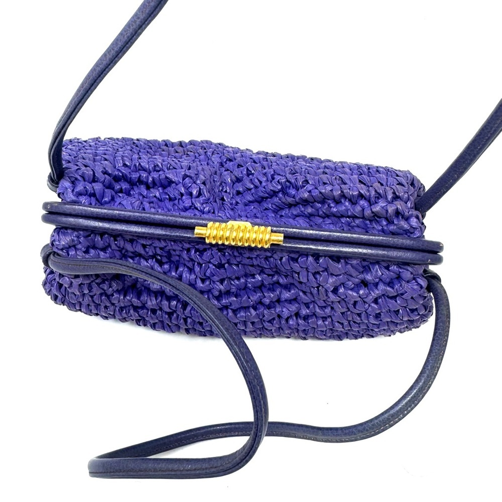 Morris Moskowitz Vintage Purple Crochet Straw Top Handle Bag Gold Hardware - Picture 6 of 9
